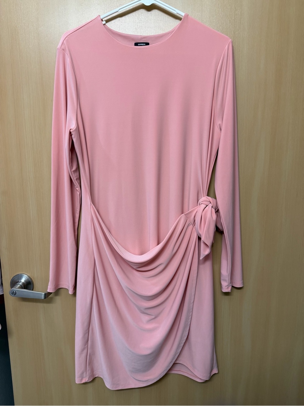 Express Dusty Pink Long Sleeve Draped Knot Dress